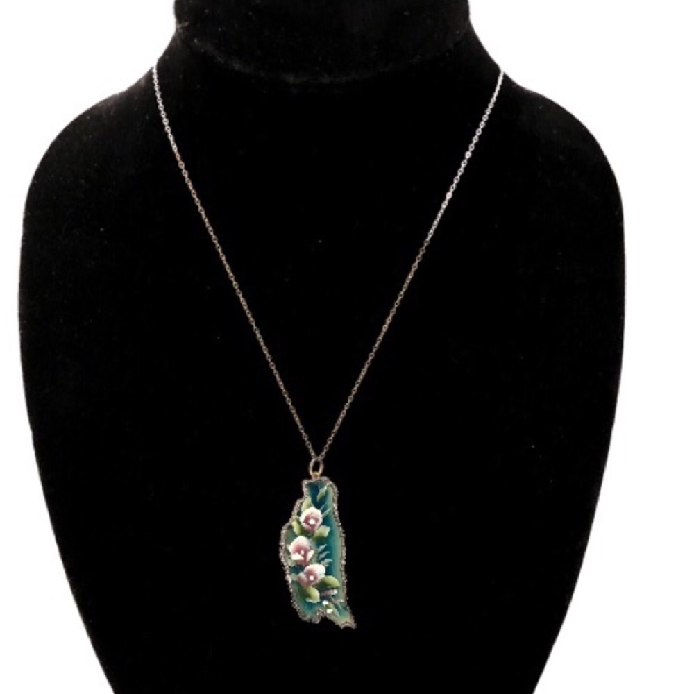 Painted Glass Pendant - Sterling Chain - Picture 7 of 7